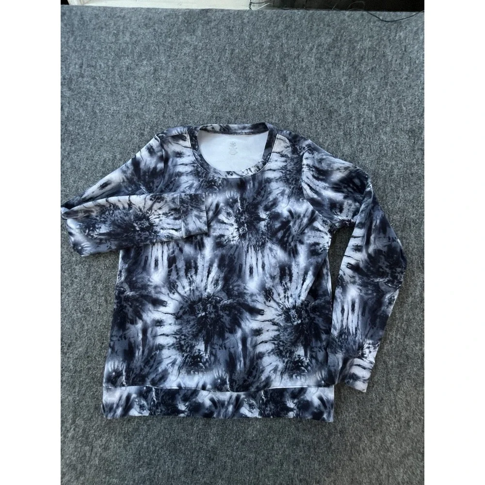 GAIAM Sweatshirt Medium DARK GRAY AND WHITE TIE DYE PRINT SOFT‎ Active Gym